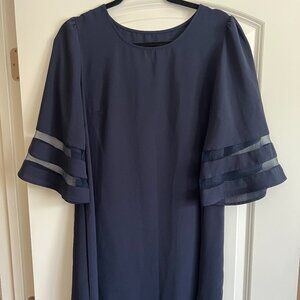 Navy Dress with Sheer Hem Detail